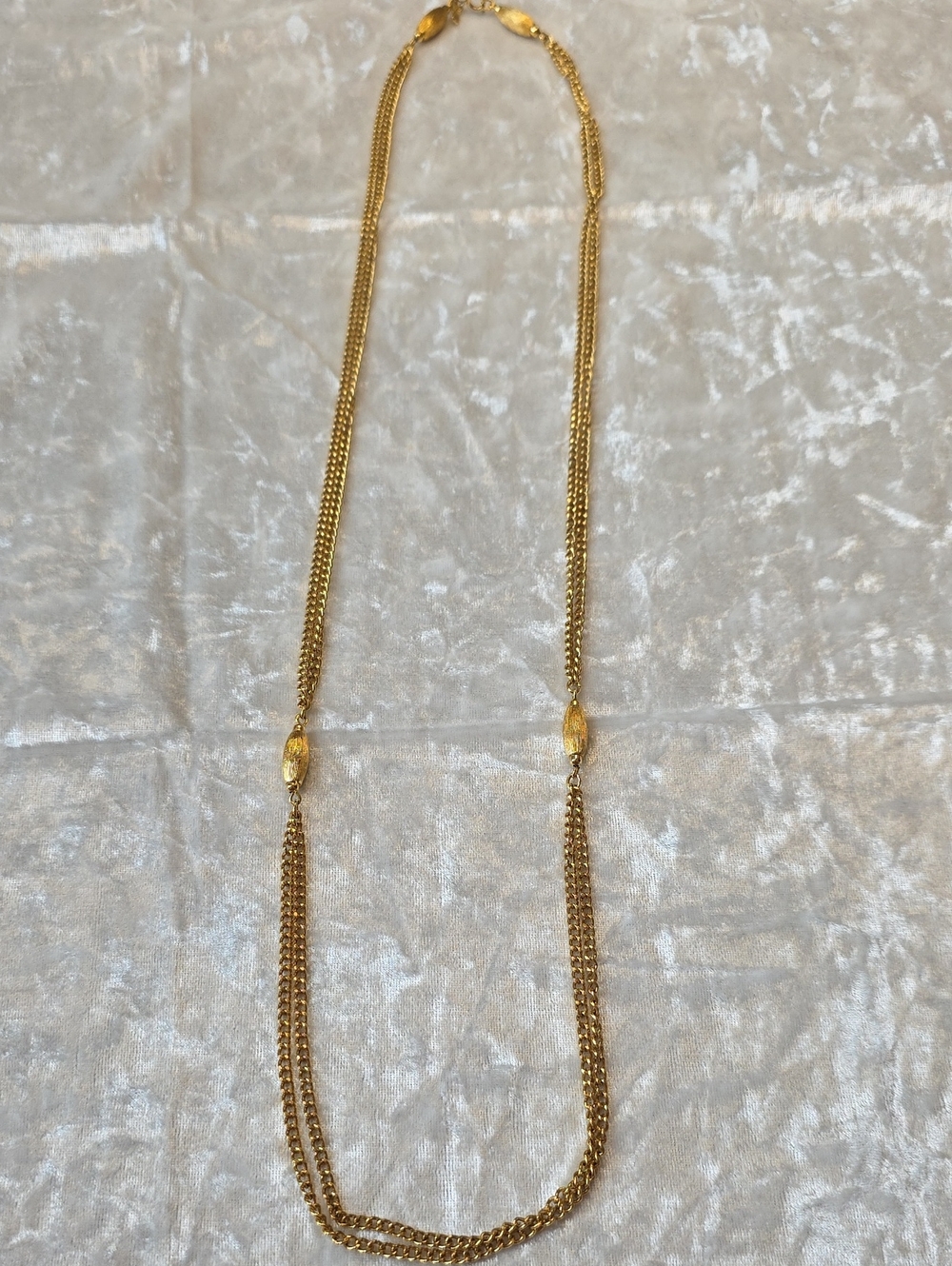 Monet Vintage Signed Gold Tone Dbl Chain Station Necklace